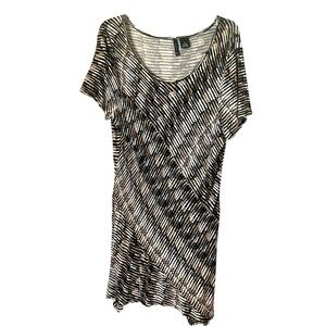 New Directions Neutral Striped Asymmetrical Tunic (Size XL)